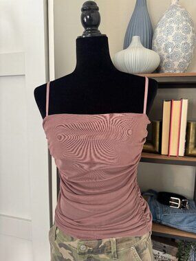 Open Edit Mauve Ruched Sheer Tank Top - Size M